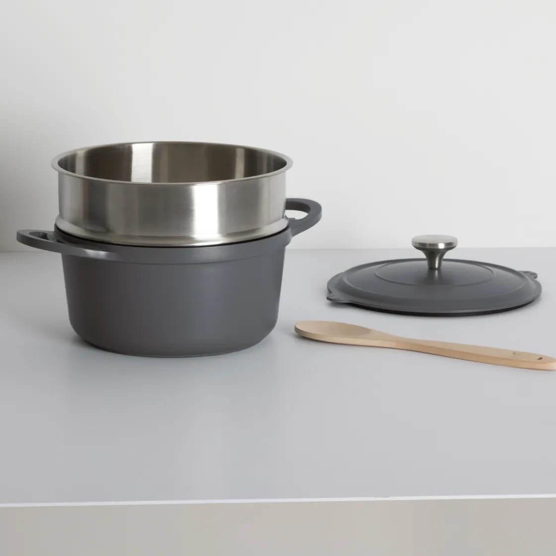 5five Cuiseur vapeur fonte d'aluminium gris, 24cm