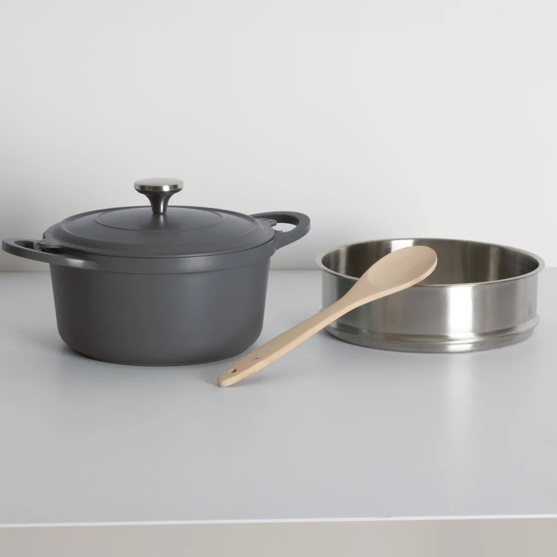 5five Cuiseur vapeur fonte d'aluminium gris, 24cm