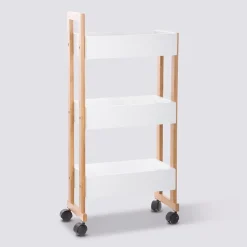 5five Desserte 3 niveaux à roulettes, Bambou blanc