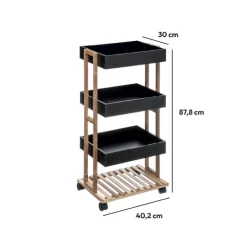 5five Desserte 4 niveaux à roulettes, Bambou noir