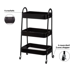 5five Desserte à roulette 3 niveaux, Métal noir