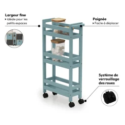 5five Desserte à roulettes 3 niveaux, Bleu artic