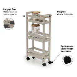 5five Desserte à roulettes 3 niveaux, Beige naturel