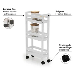 5five Desserte à roulettes 3 niveaux, Blanc coton
