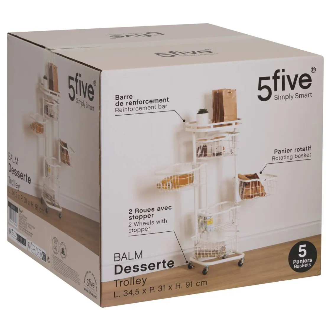 5five Desserte, L.34,5 cm, Blanc