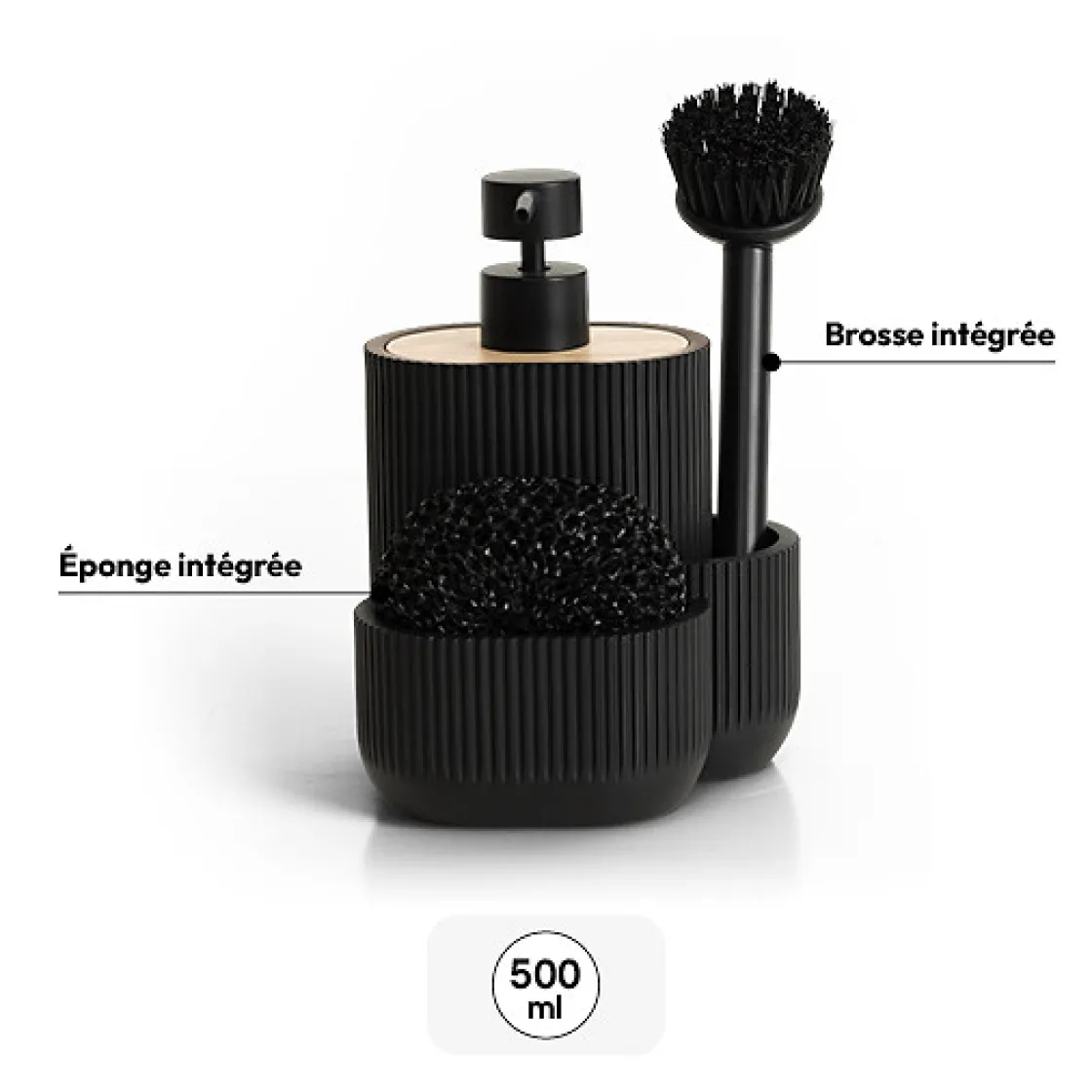 5five Distributeur de savon avec accessoires 500ml, Noir