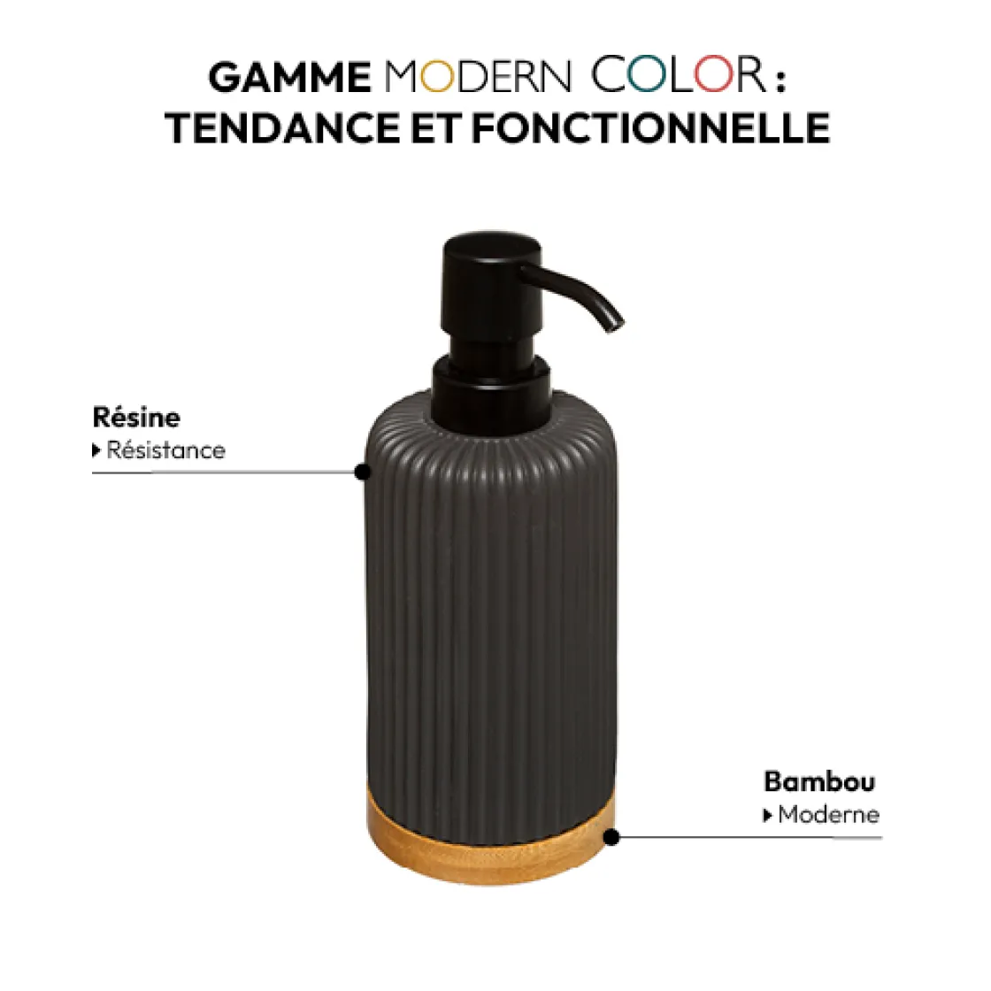 5five Distributeur de savon 270ml, Noir