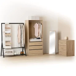 5five Dressing 3 tiroirs avec penderie, Effet bois