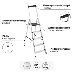 5five Escabeau pliable en aluminium 5 marches