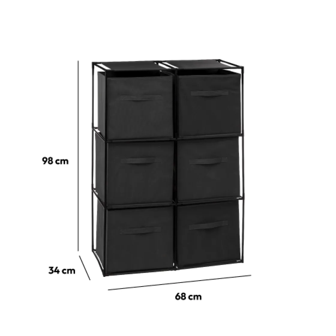5five Etagère 6 cases avec 6 boîtes de rangement, Noir