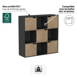 5five Etagère 9 cases, Effet bois et noir