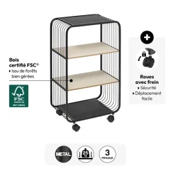 5five Etagère 3 niveaux, Métal et bois, Beige