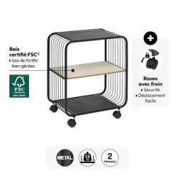 5five Etagère 2 niveaux, métal et bois, Noir