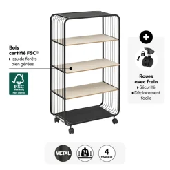 5five Etagère 4 niveaux, métal et bois, Noir