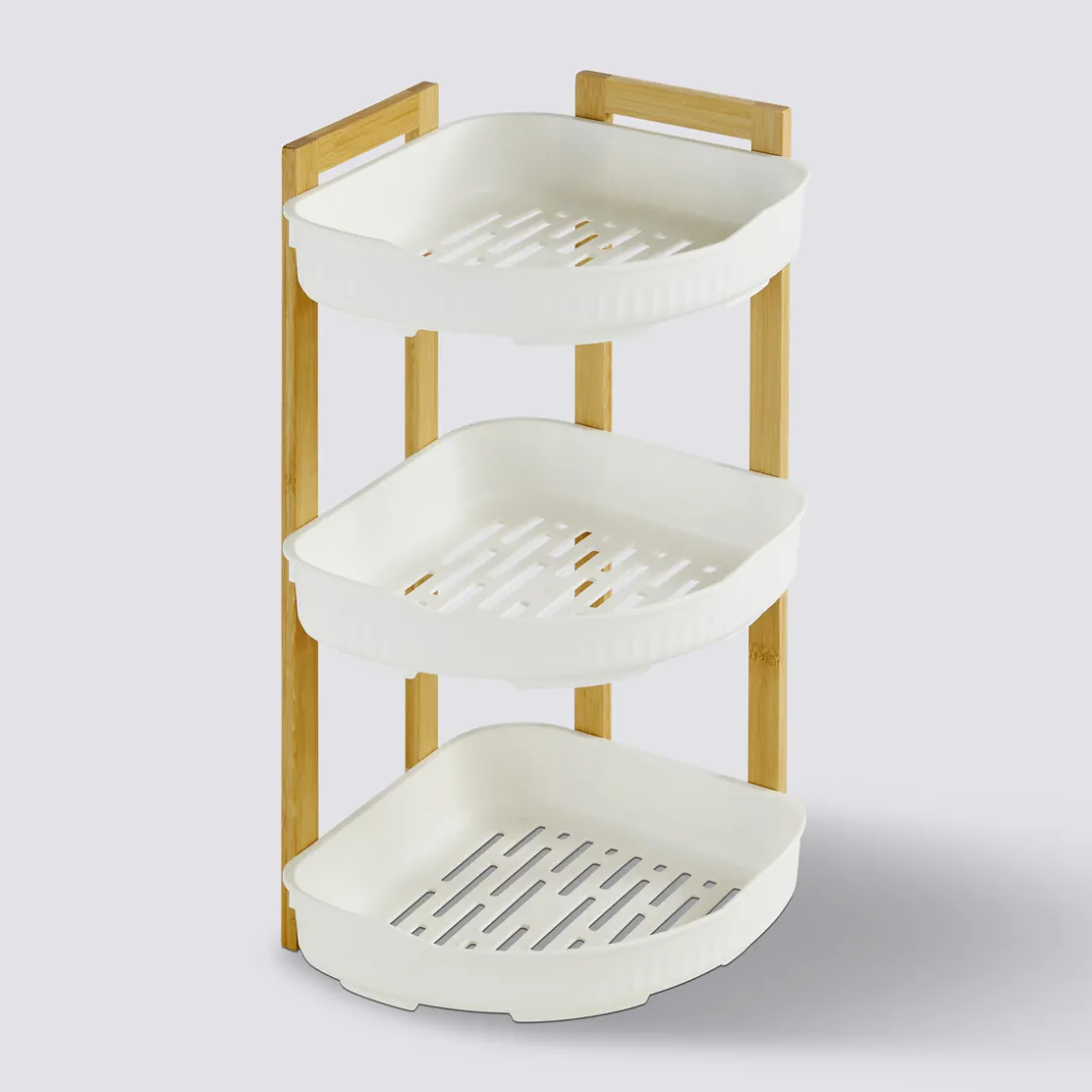 5five Etagère d'angle 3 niveaux, Bambou - Blanc