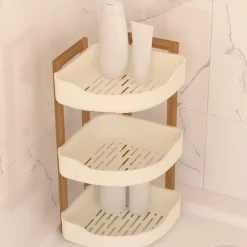 5five Etagère d'angle 3 niveaux, Bambou - Blanc