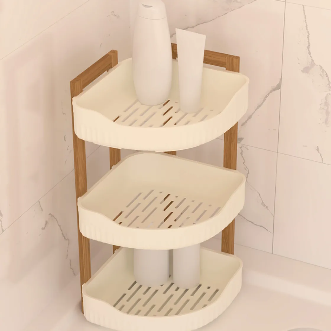 5five Etagère d'angle 3 niveaux, Bambou - Blanc