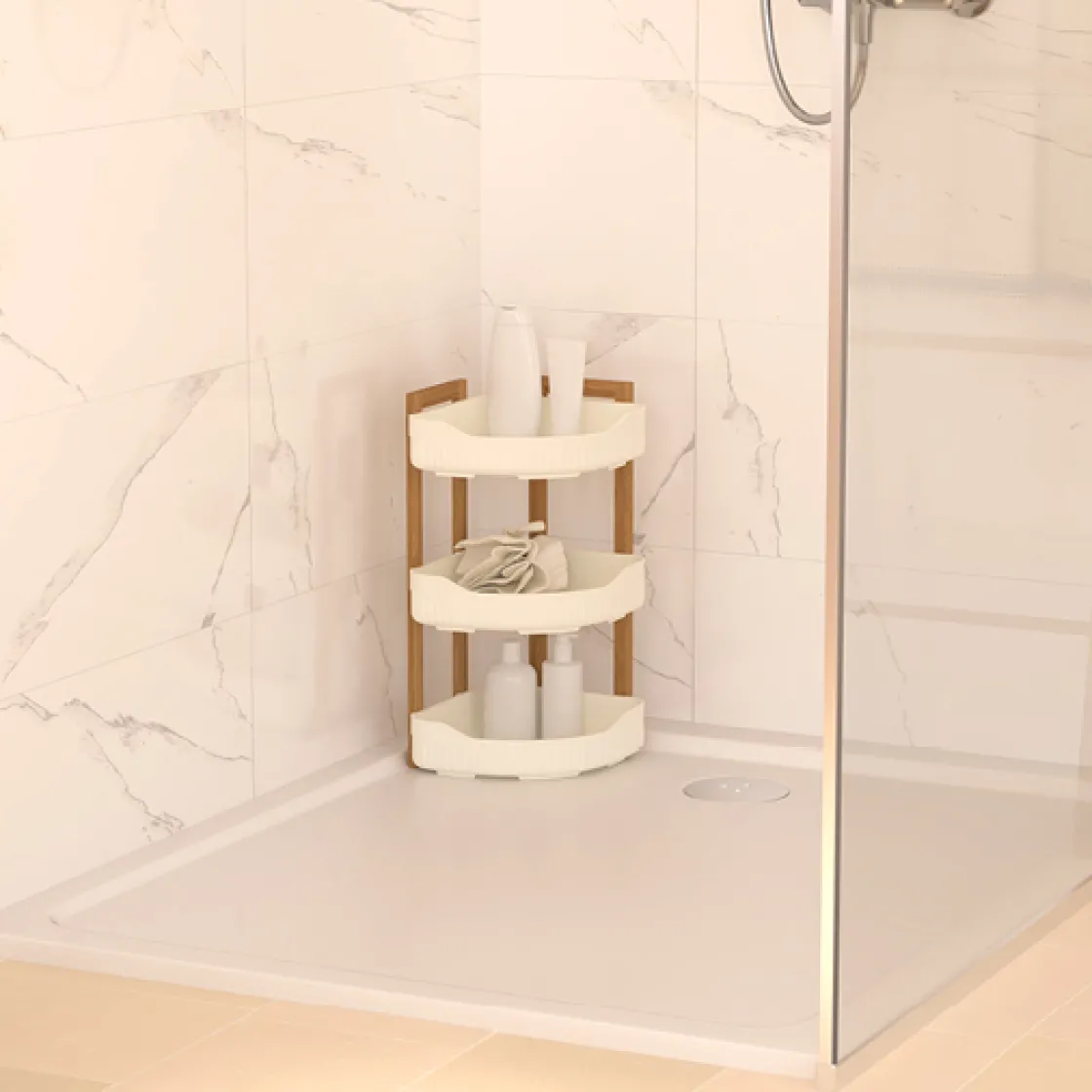 5five Etagère d'angle 3 niveaux, Bambou - Blanc