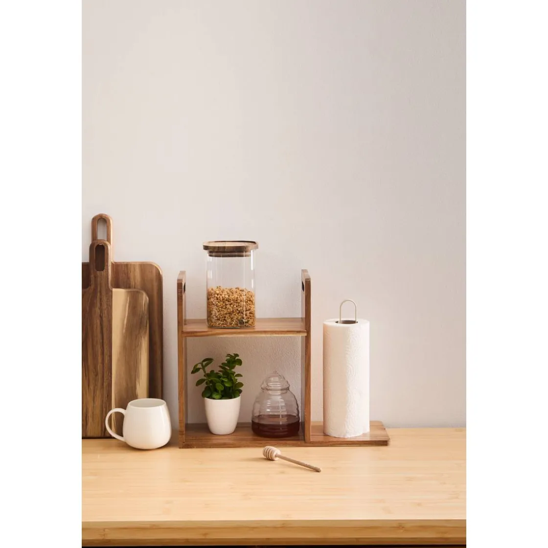 5five Etagère et porte-rouleau, 2 niveaux, marron