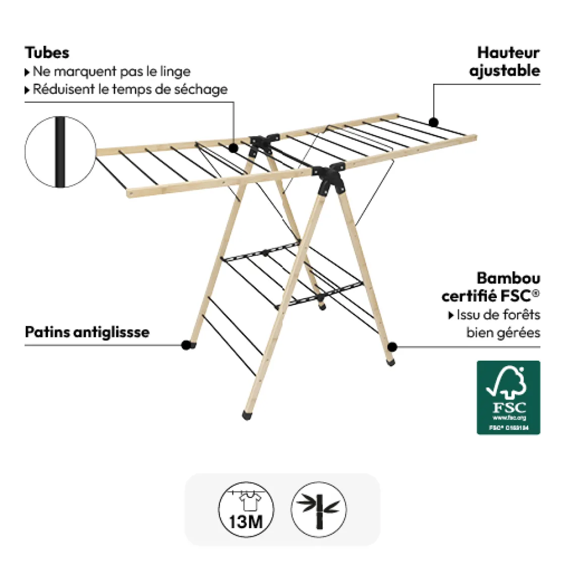 5five Etendoir à linge pont pliant 13 m