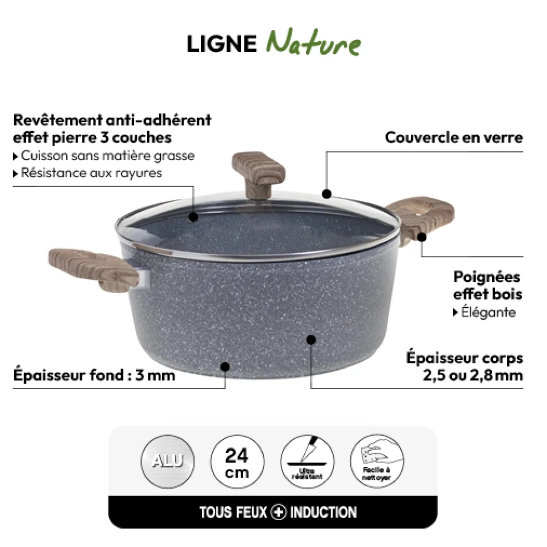 5five Faitout Aluminium forgé, 24 cm