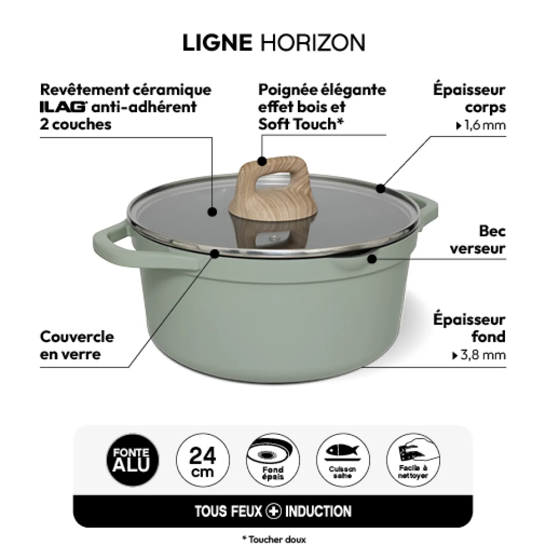 5five Faitout aluminium forgé, 24 cm, Vert