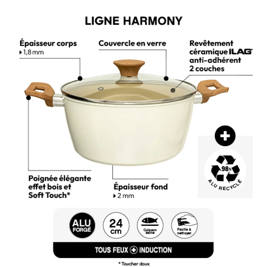 5five Faitout aluminium forgé beige, 24cm