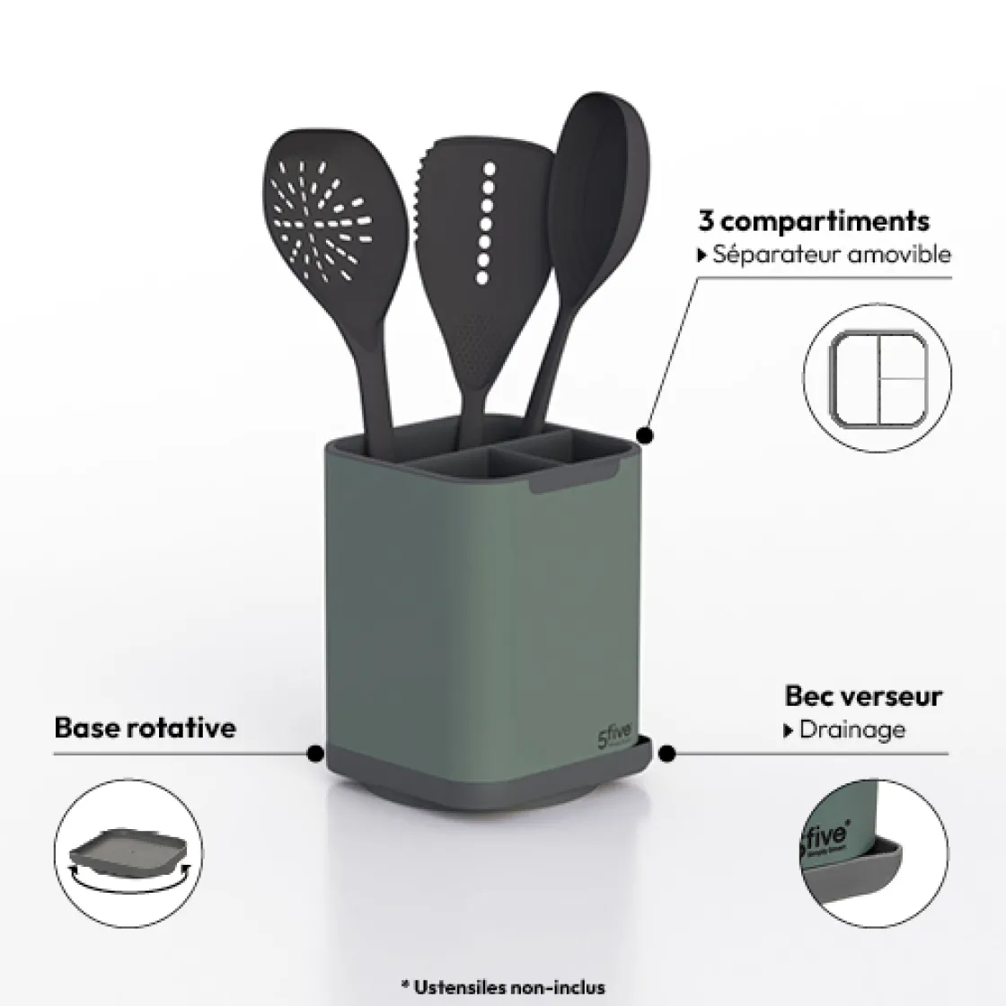 5five Égouttoir à couverts/ustensiles, Vert