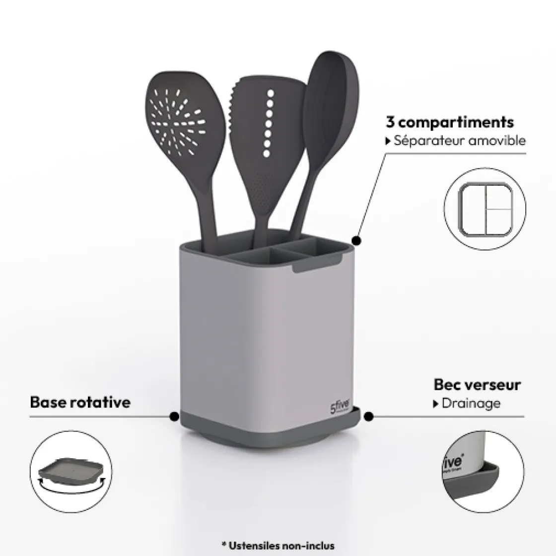 5five Égouttoir à couverts/ustensiles, Gris