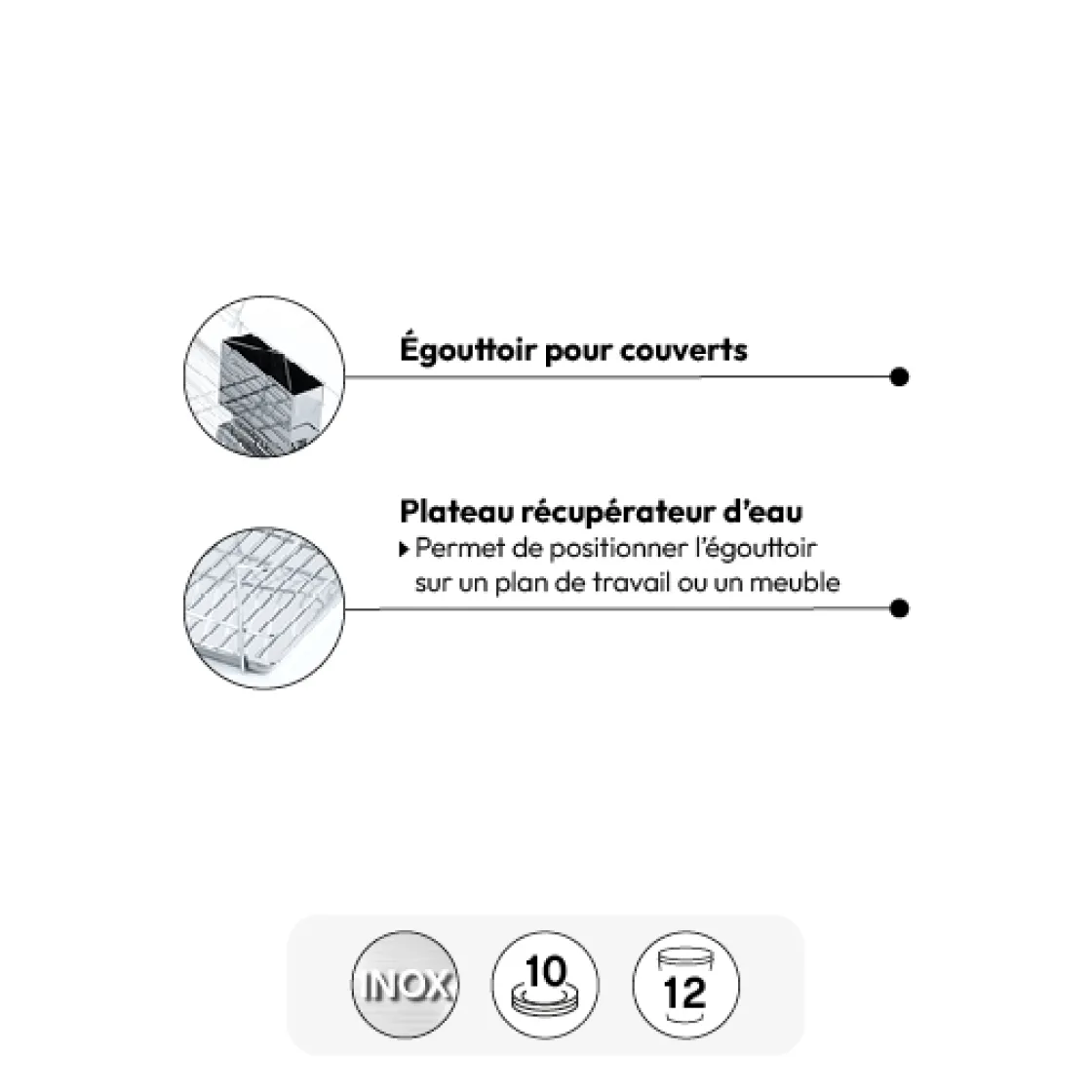 5five Égouttoir acier 2 niveaux avec plateau, Inox