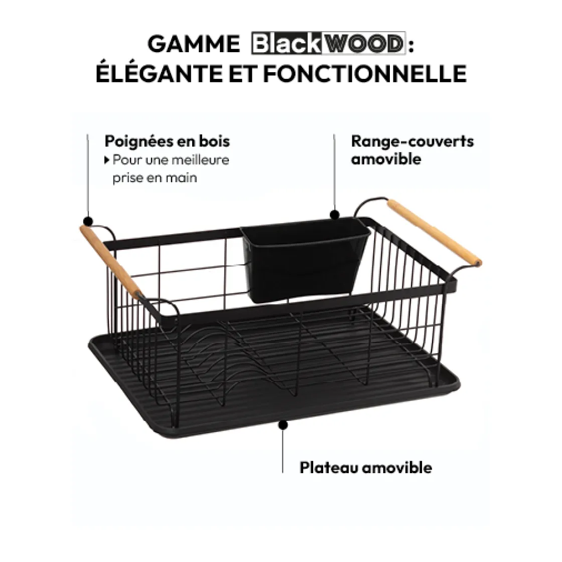 5five Égouttoir fer avec plateau, Noir