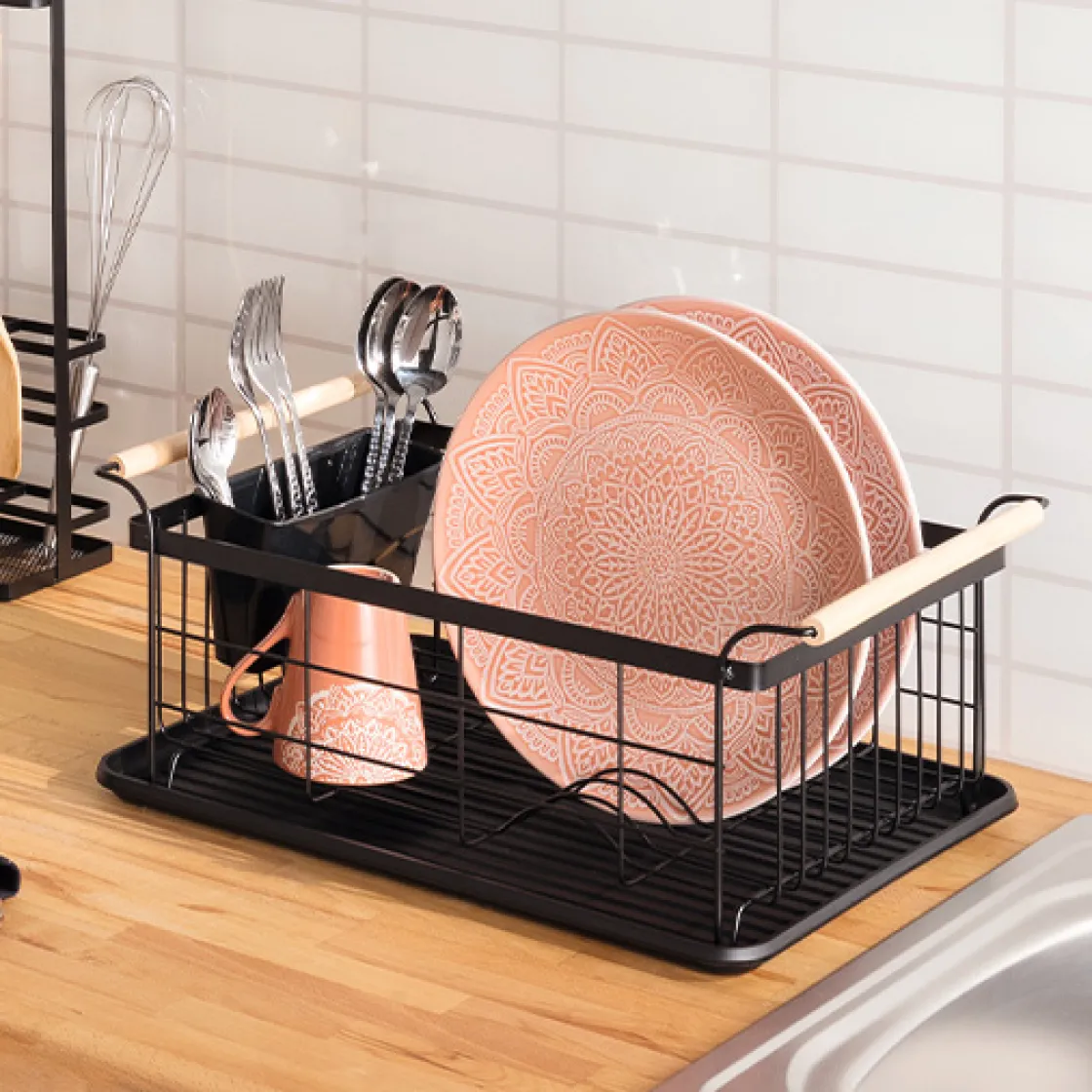 5five Égouttoir fer avec plateau, Noir