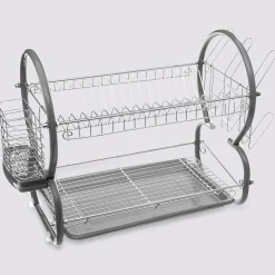 5five Égouttoir métal 2 niveaux avec plateau, Gris