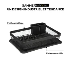 5five Égouttoir métal avec plateau, Noir