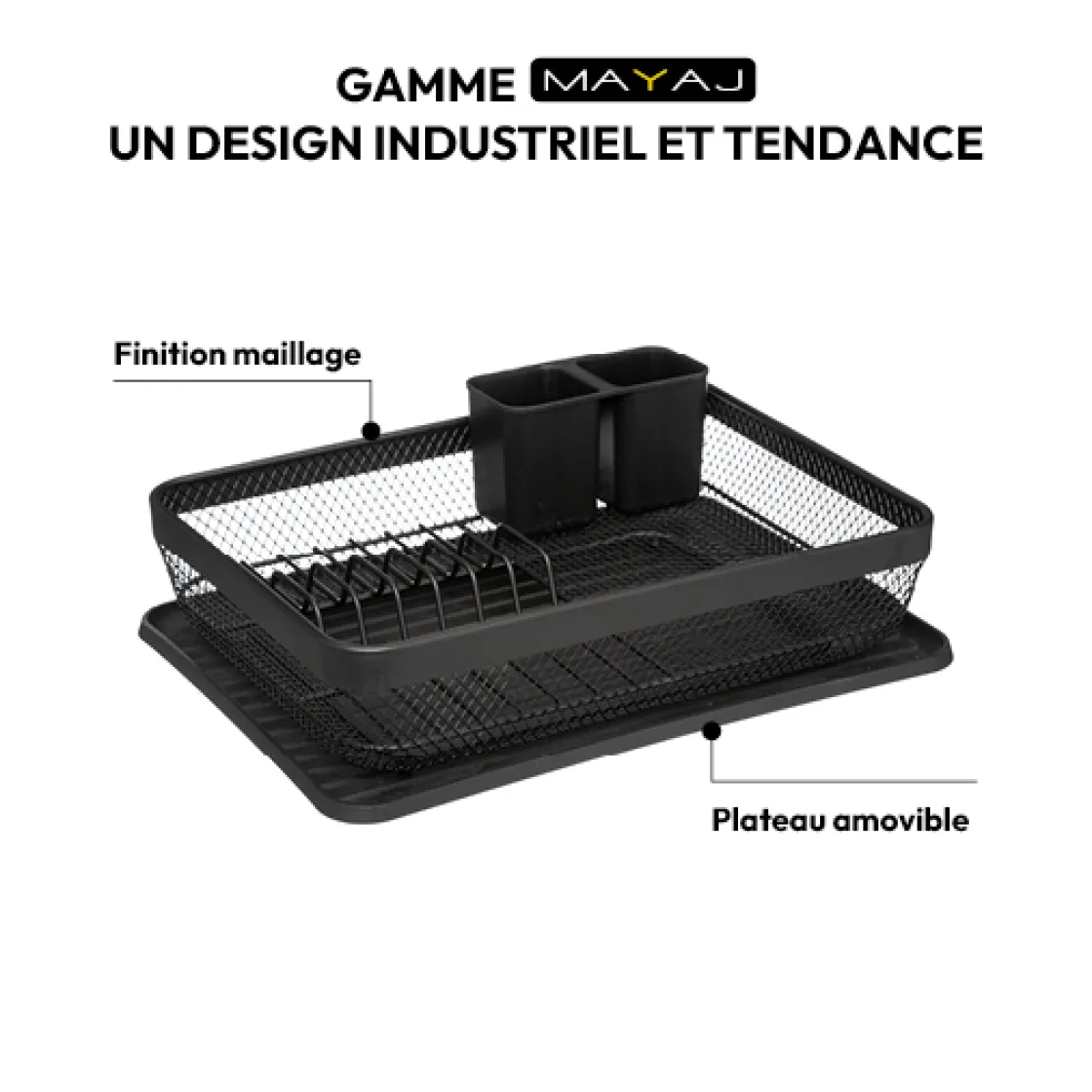 5five Égouttoir métal avec plateau, Noir