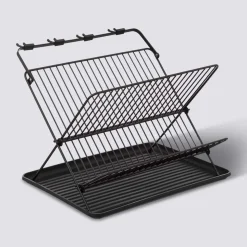 5five Égouttoir pliant 2 niveaux avec plateau, Noir