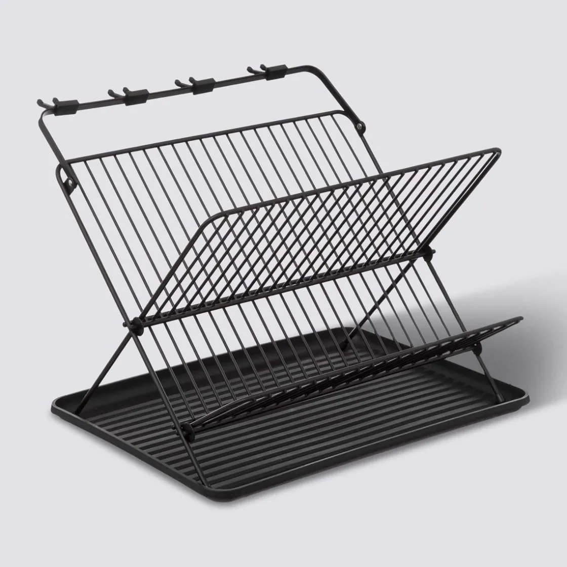 5five Égouttoir pliant 2 niveaux avec plateau, Noir