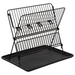 5five Égouttoir pliant 2 niveaux avec plateau, Noir