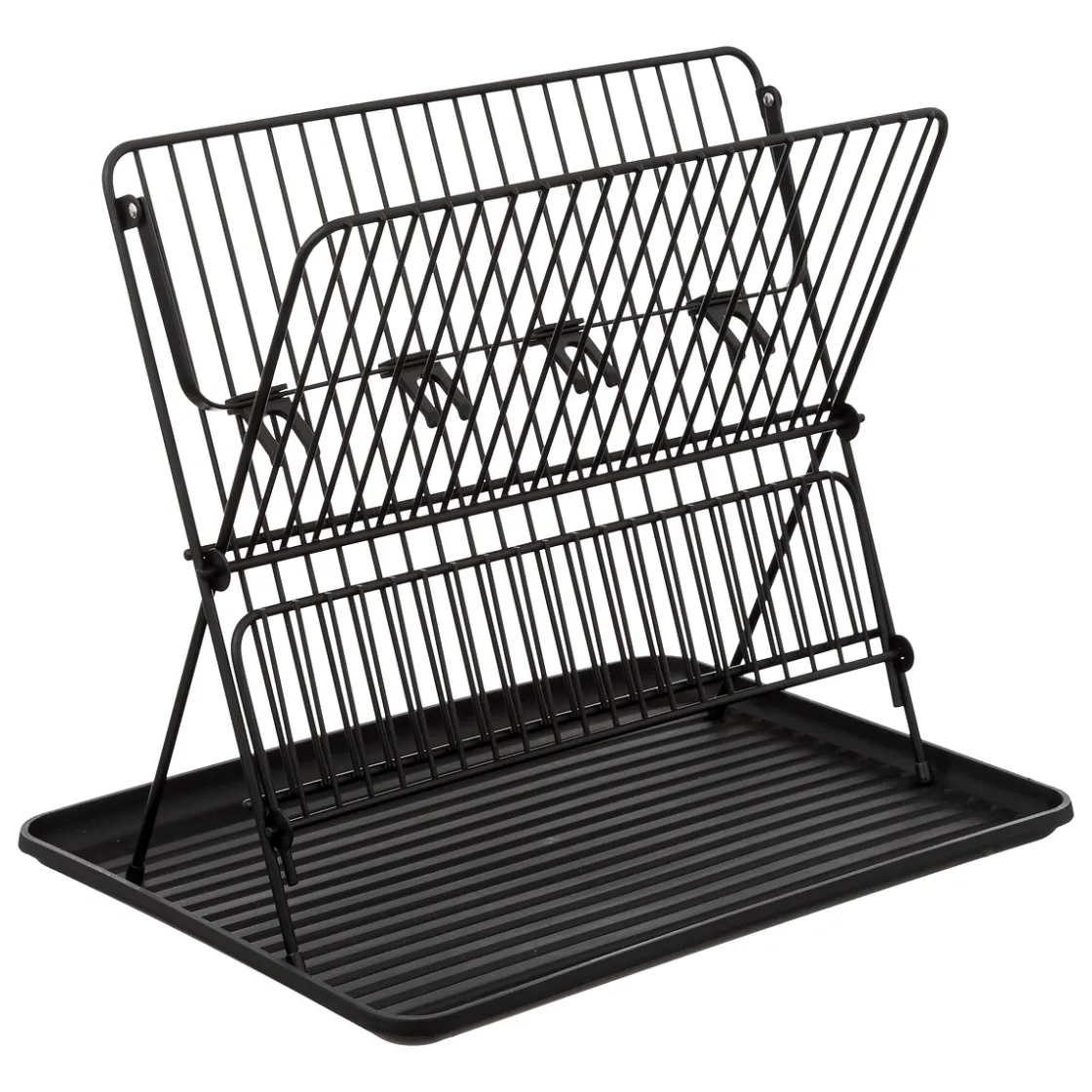 5five Égouttoir pliant 2 niveaux avec plateau, Noir