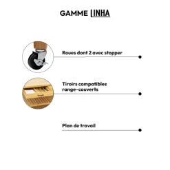 5five Ilot 2 tiroirs/2 niveaux, Bambou