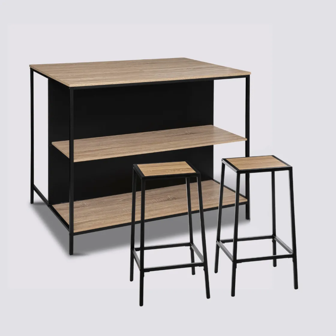 5five Ilot de bar et 2 tabourets, Effet chêne naturel