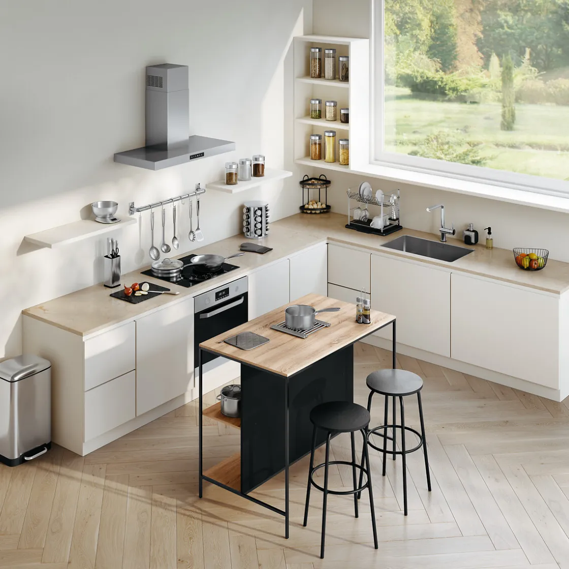 5five Ilot de bar et 2 tabourets, Effet chêne naturel