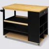 5five Ilot de cuisine à roulettes bois, Noir