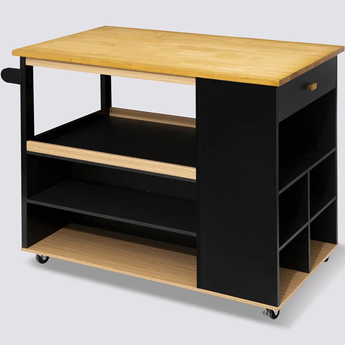 5five Ilot de cuisine à roulettes bois, Noir