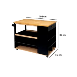 5five Ilot de cuisine à roulettes bois, Noir