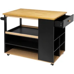 5five Ilot de cuisine à roulettes bois, Noir