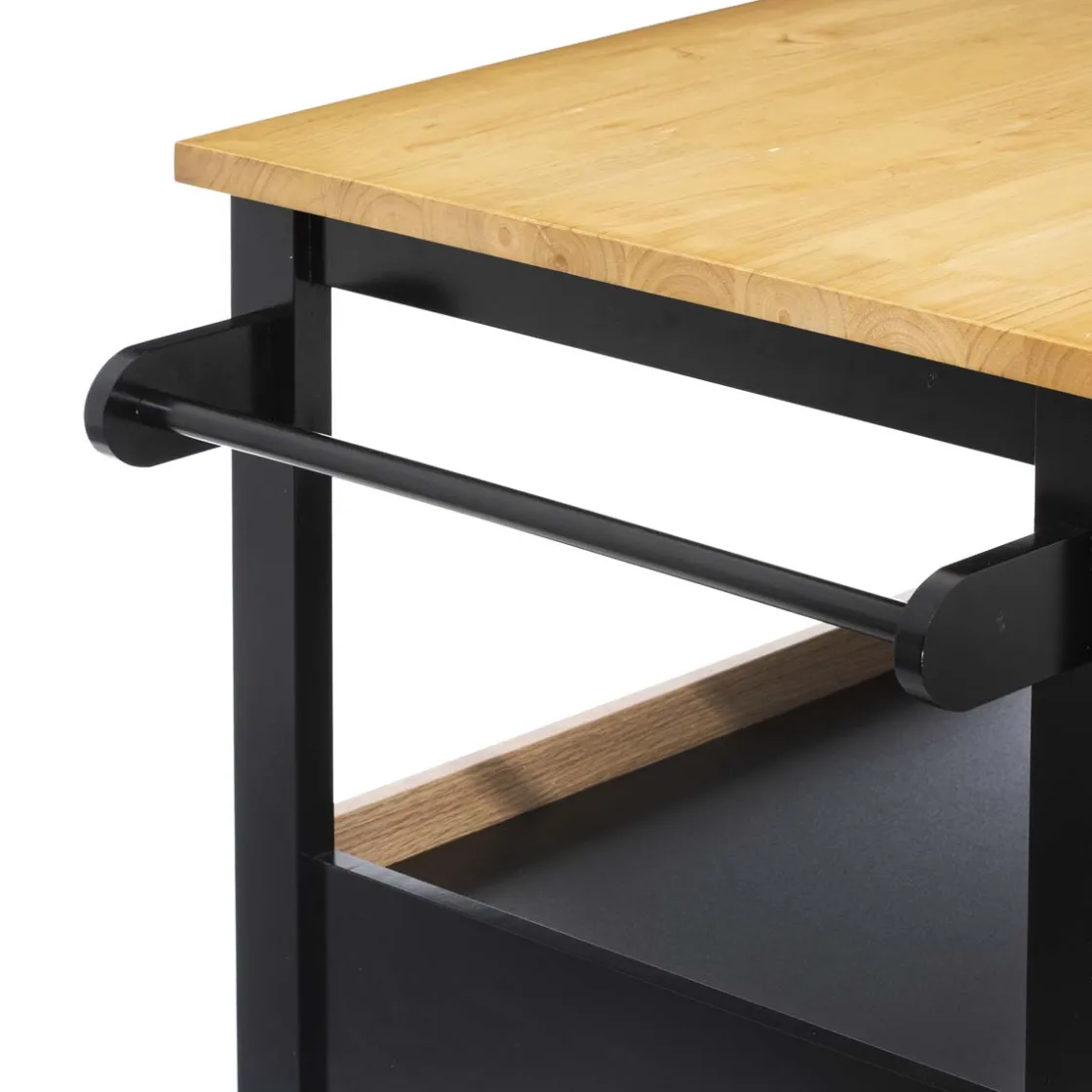 5five Ilot de cuisine à roulettes bois, Noir