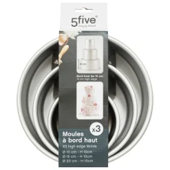 5five Lot 3 moules à gâteaux bord haut, Aluminium