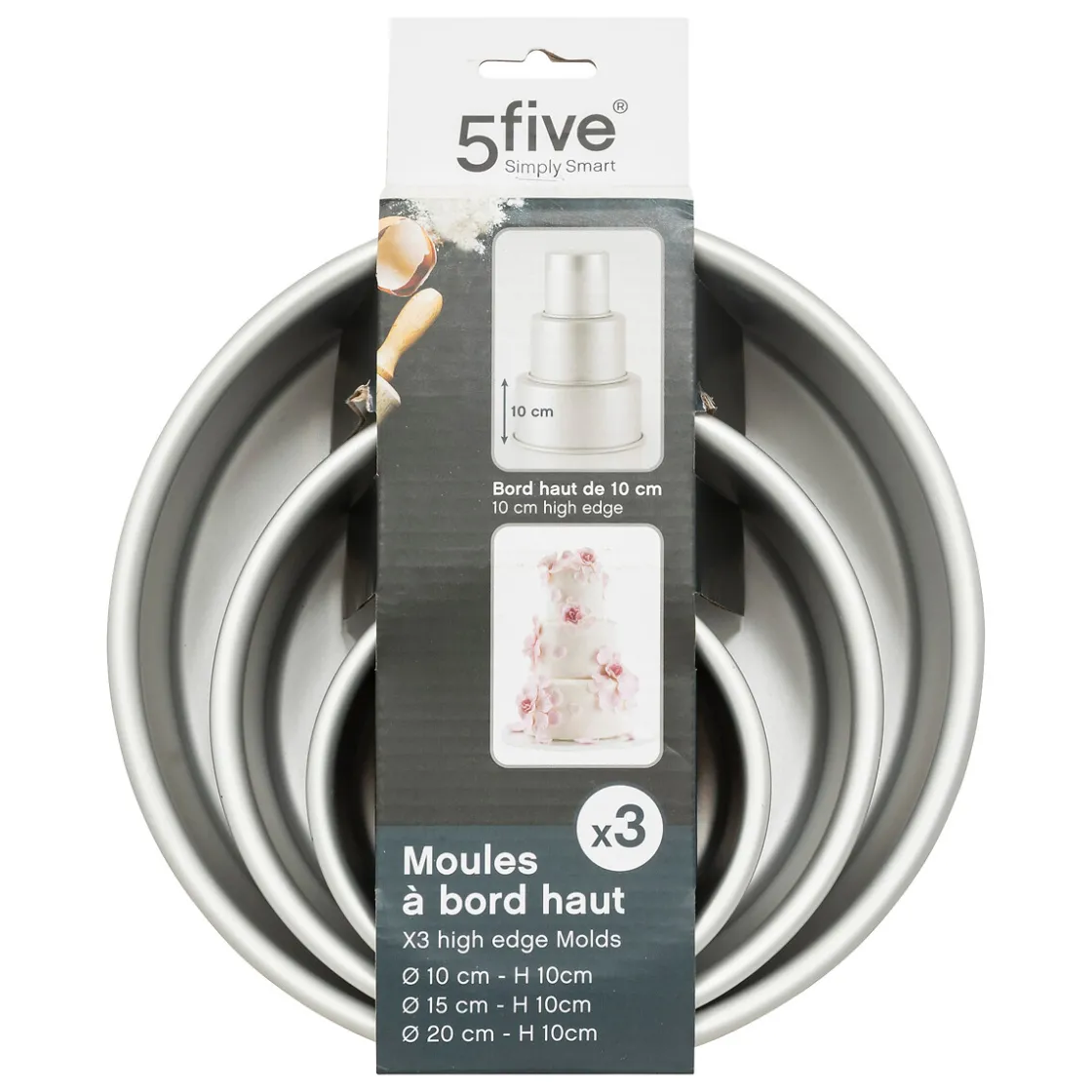 5five Lot 3 moules à gâteaux bord haut, Aluminium