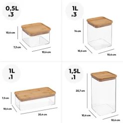 5five Lot de 6 bocaux de conservation hermétiques 0,5L à 1,5L